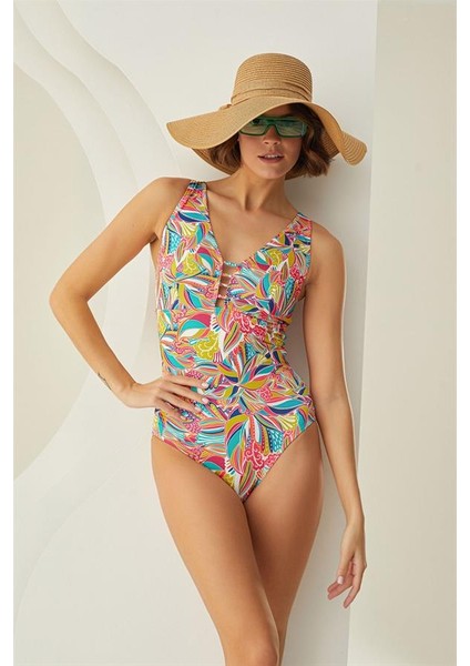 Arias Closet Özel Tasarım Tropikal Desenli Mayo