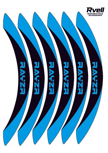 Rvell Yamaha Rayzr Uyumlu Jant Şeridi Seti - 12 Parça ( Siyah - Mavi ) 002