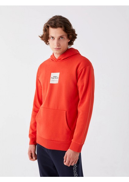 Xsıde Kırmızı Uzun Kollu Baskılı Erkek Kalın Hoodie