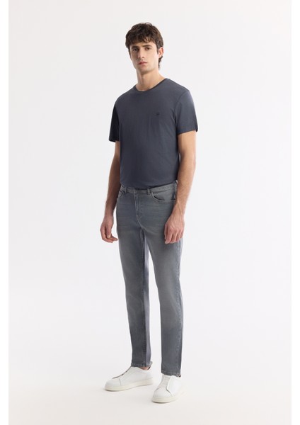 Erkek Gri Eskitme Yıkamalı Esnek Berlin Slim Fit Jean Pantolon B003524