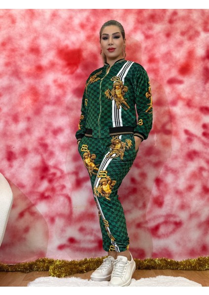 Takım Kadın Kadife Taş Işlemeli Eşofman Takımı – Fermuarlı Sweatshirt ve Pantolon Günlük Şık Spor indirimleri