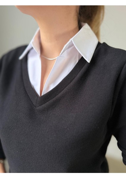 Siyah Gömlek Yakalı Bluz