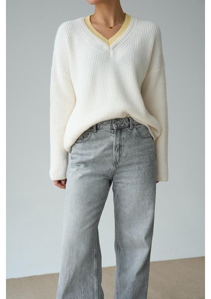 TK251076 Qustyle Yakası Renkli Kazak fiyatları