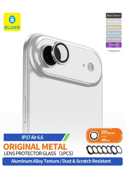 Metal Frame iPhone 17 Air Uyumlu Orijinal Metal Kozmik / Abis Mavi Blue Kamera Lens Koruyucu modelleri