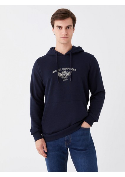 Xsıde Lacivert Uzun Kollu Baskılı Erkek Hoodie
