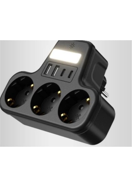 3 Priz 2 USB 2 Type-C Girişli Çocuk Koruma ve Akım Korumalı Ledli Duvar Tipi Priz