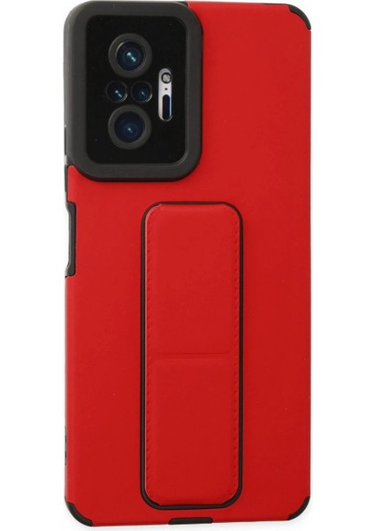 Xiaomi Redmi Note 10 Pro Kılıf Mega Standlı Silikon - Kırmızı