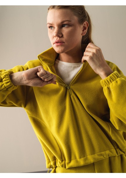 Kadın Sarı Oversize Polar Sweatshirt