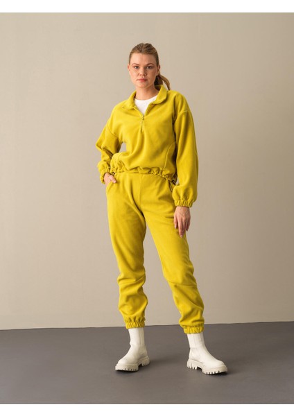 Kadın Sarı Oversize Polar Sweatshirt