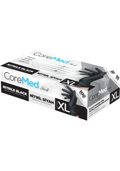 Coremed Nitril Siyah Pudrasız Muayene Eldiveni Xl - 1 Paket 100 Lü fiyatları