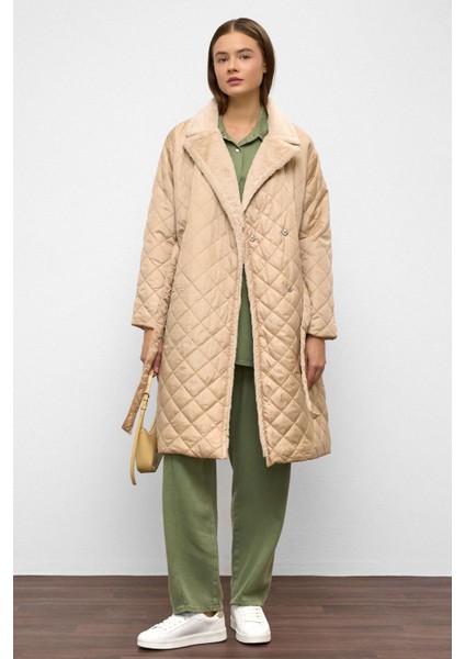 Peluş Garnili Çıt Çıt Kapamalı Kruvaze Kapitone Mont Taş 6787