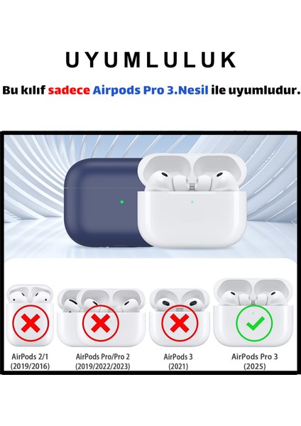 Pro 3.Nesil Uyumlu Lacivert Premium Silikon Kılıf, Kulaklık İpi Ve 3'ü 1 Arada Temizleme Kalemi Seti fırsatları