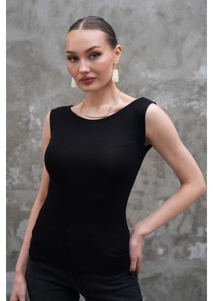 Siyah Basic Kayık Yaka Bluz modelleri