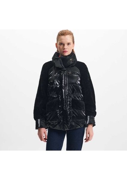 Siyah Tekstil-Kürk Kadın Deri Mont - K23IKM320365-R8X