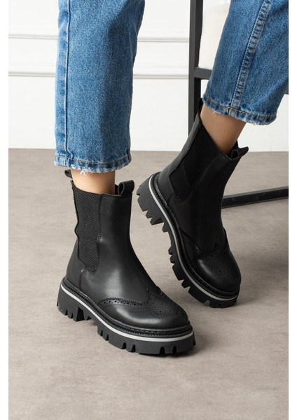 Maureen Kadın Bot&bootie Ön Desenli Yandan Lastikli Siyah Deri modelleri