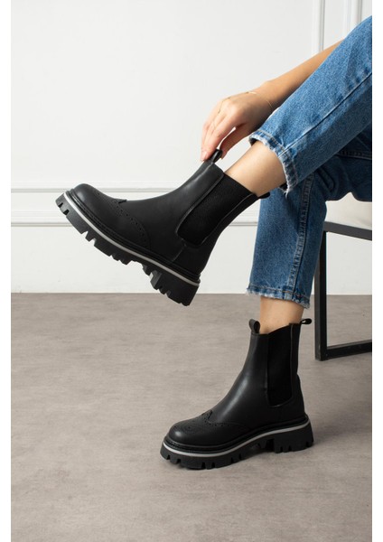 Maureen Kadın Bot&bootie Ön Desenli Yandan Lastikli Siyah Deri fırsatları