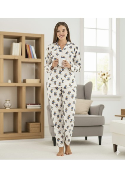 Berlin Raporlu Düğmeli 2'li Kadın Pijama Takımı
