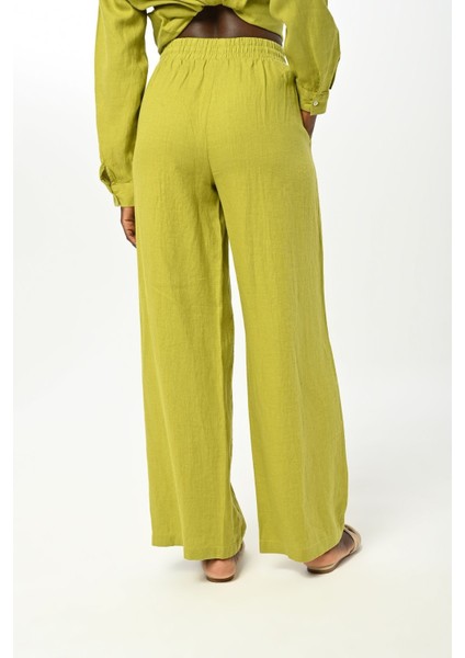 Kadın Beli Lastikli Bol Paça Önü Taş Işlemeli %100 Keten Pantolon fırsatları