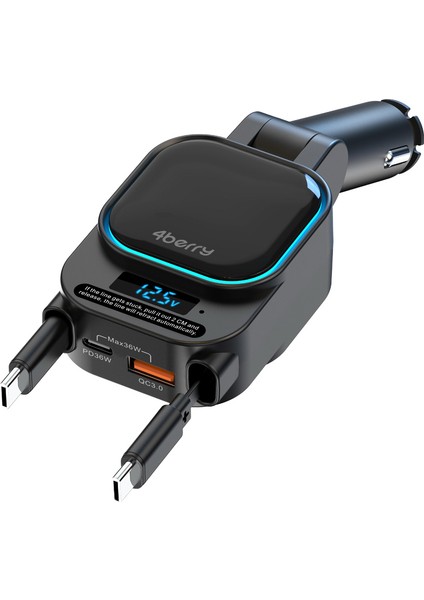 SC07 96W Araç Şarj Cihazı – PD3.0 & QC3.0 Hızlı Şarj, Çift Toplanabilir Kablo, LED Ekran