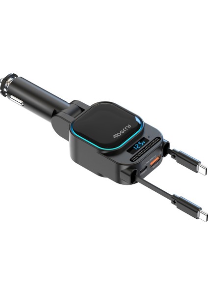 SC07 96W Araç Şarj Cihazı – PD3.0 & QC3.0 Hızlı Şarj, Çift Toplanabilir Kablo, LED Ekran