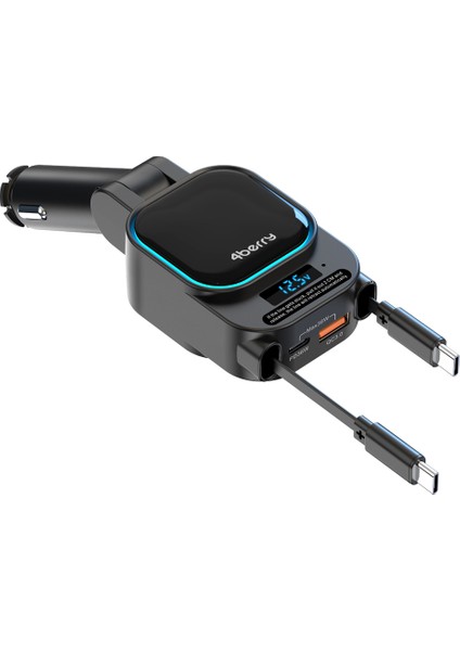 SC07 96W Araç Şarj Cihazı – PD3.0 & QC3.0 Hızlı Şarj, Çift Toplanabilir Kablo, LED Ekran