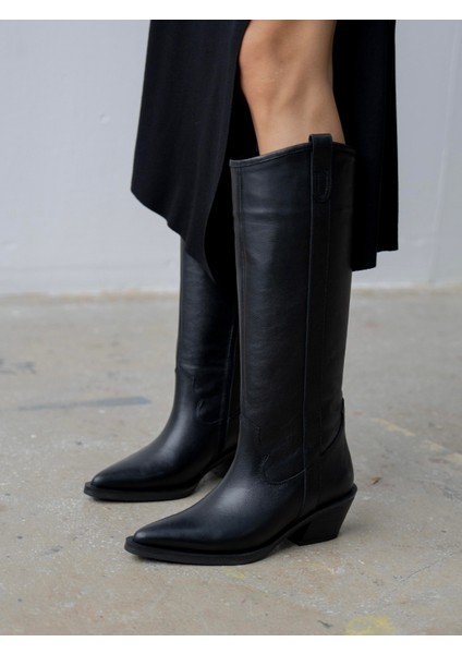 Emera Siyah Hakiki Deri Kadın Çizme modelleri