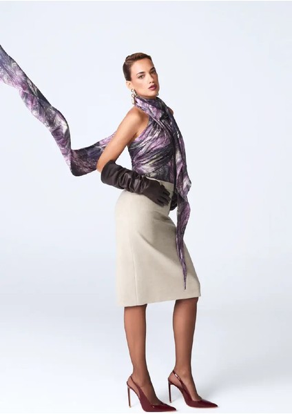 Anka Koleksiyonu Fularlı Halter Yaka Bluz - Mürdüm fiyatları