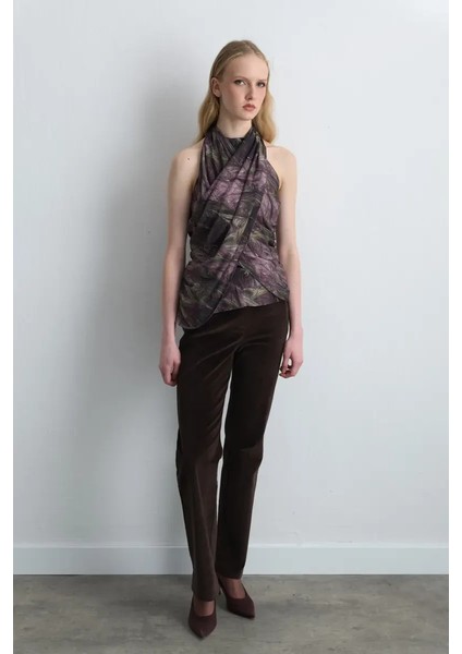 Anka Koleksiyonu Fularlı Halter Yaka Bluz - Mürdüm modelleri