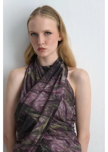 Anka Koleksiyonu Fularlı Halter Yaka Bluz - Mürdüm indirimleri