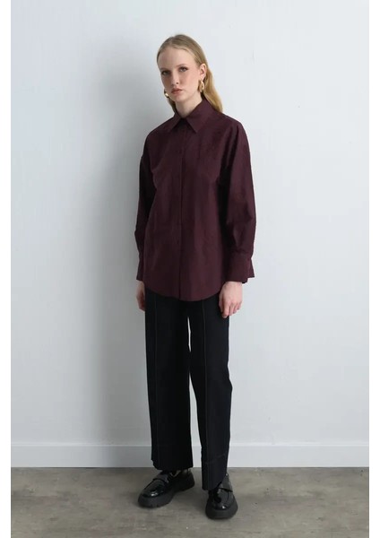 Çiçek Nakışlı Koton Gömlek - Bordo modelleri