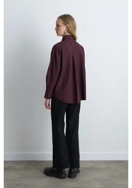 Çiçek Nakışlı Koton Gömlek - Bordo fırsatları