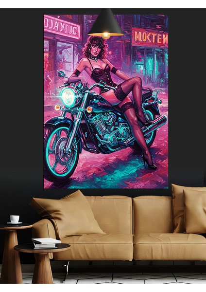 Jartiyerli Kadın ve Motosiklet Dekoratif Kanvas - Mdf Ahşap Tablo indirimleri