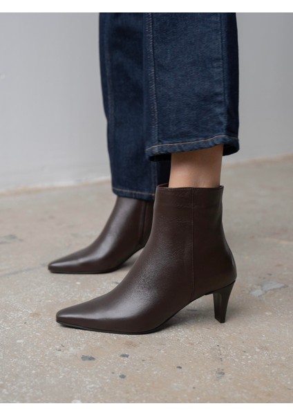 Voren Kahve Hakiki Deri Kadın Bot