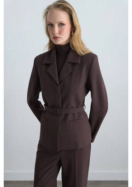 Beli Kemerli Blazer Ceket - Kahverengi fiyatları
