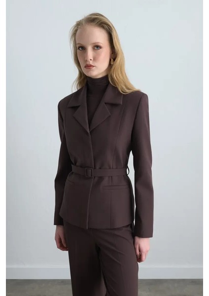 Beli Kemerli Blazer Ceket - Kahverengi fırsatları