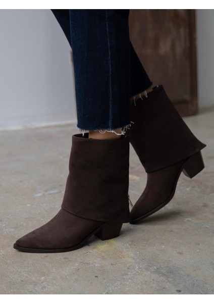 Plen Kahve Süet Hakiki Deri Kadın Bot