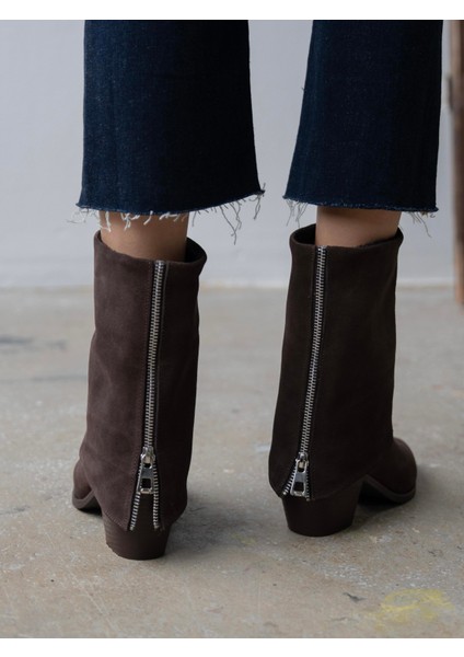 Plen Kahve Süet Hakiki Deri Kadın Bot modelleri