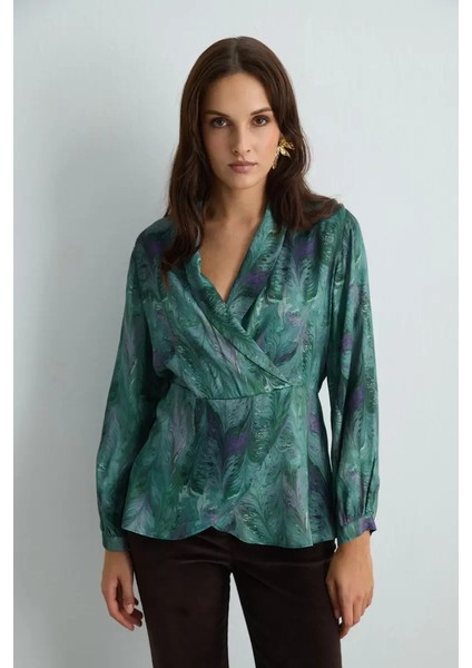 Anka Koleksiyonu Bele Oturan Viskon Bluz - Yeşil