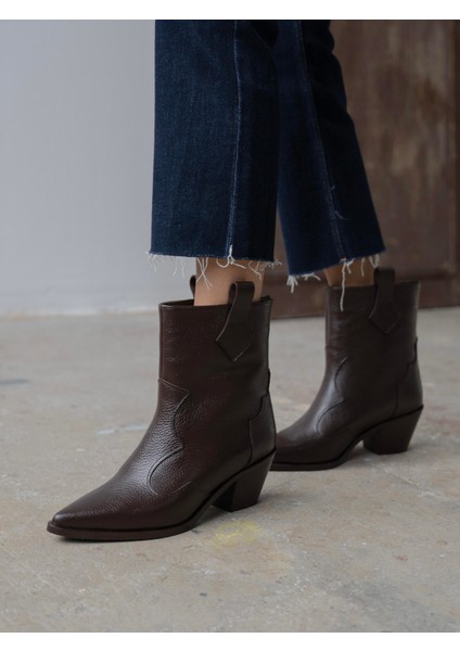 Fron Kahve Hakiki Deri Kadın Bot