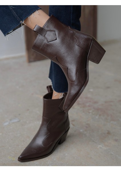 Fron Kahve Hakiki Deri Kadın Bot indirimleri