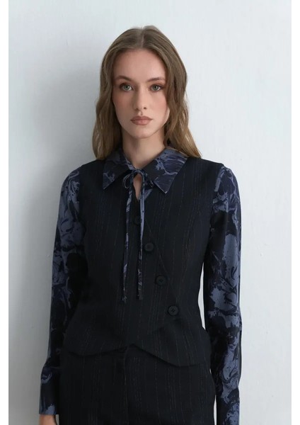 Anka Koleksiyonu Asimetrik Kesim Yünlü Yelek - Lacivert