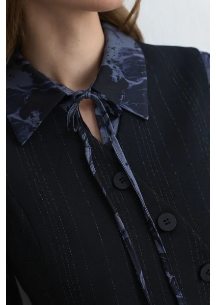 Anka Koleksiyonu Asimetrik Kesim Yünlü Yelek - Lacivert fırsatları