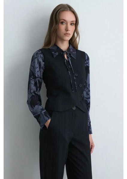 Anka Koleksiyonu Asimetrik Kesim Yünlü Yelek - Lacivert indirimleri