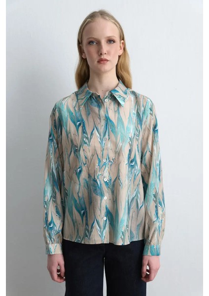 Anka Koleksiyonu Desenli Lyocell Gömlek - Mavi