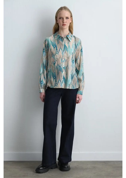 Anka Koleksiyonu Desenli Lyocell Gömlek - Mavi fiyatları