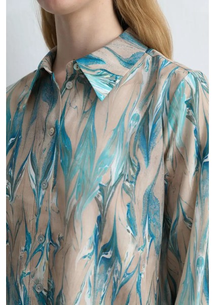 Anka Koleksiyonu Desenli Lyocell Gömlek - Mavi modelleri