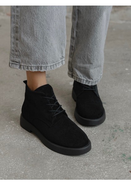 Bolen Siyah Süet Hakiki Deri Kadın Bot