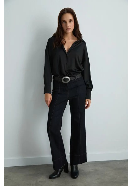 Rahat Kesim Saten Gömlek - Siyah