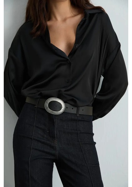 Rahat Kesim Saten Gömlek - Siyah fiyatları