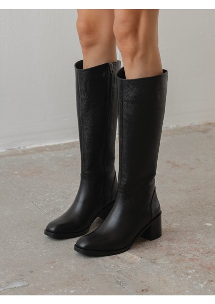 Rugani Siyah Hakiki Deri Çizme